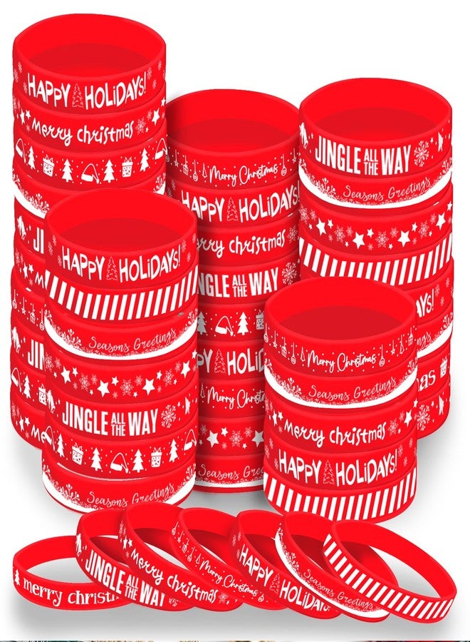 Morcheiong 42 Pieces Christmas Rubber Bracelets 7 Classic Design Silicone Wristbands for Merry Xmas Party Favors (Red) - Image 1